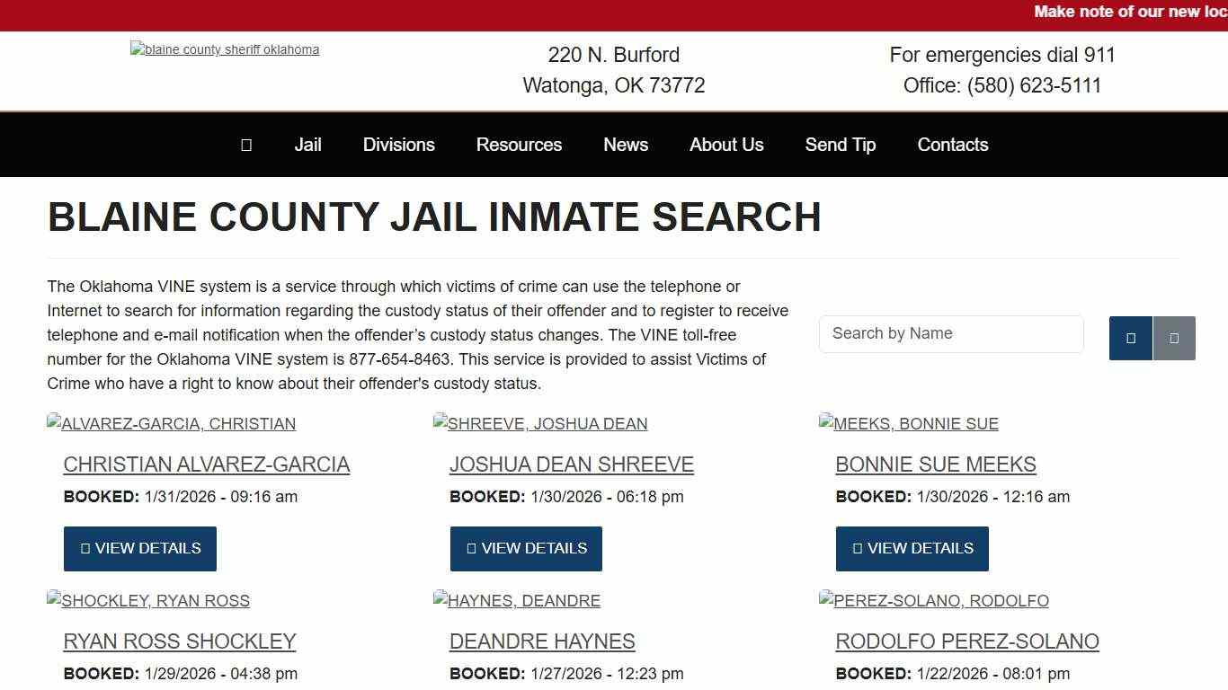 Inmate Search - Blaine County Sheriff's Office Oklahoma Watonga, OK